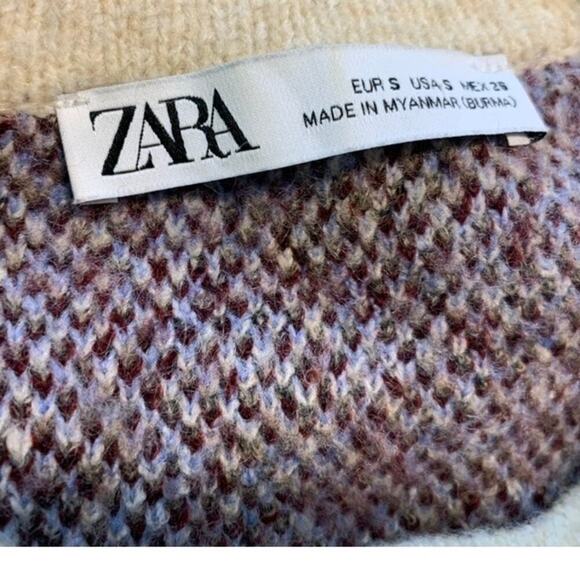 Zara New Woman Ruffle Front Puff Sleeve Floral Cardigan Sweater Small - Picture 7 of 8